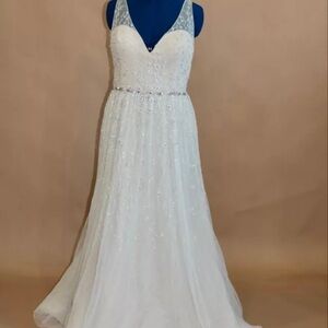 Mon Cheri beaded tulle A-line wedding gown, store sample, sz 18